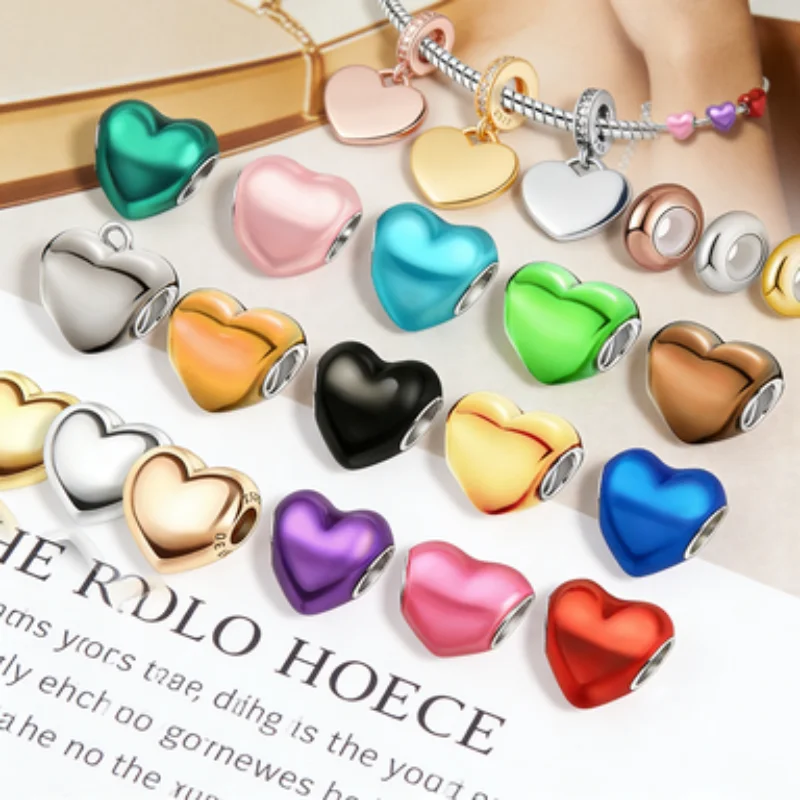 Pingente de Coração Multicolorido em Formato Europeu para Pulseira DIY, Acessórios de Joalheria da Moda para Mulheres no Dia dos Namorados