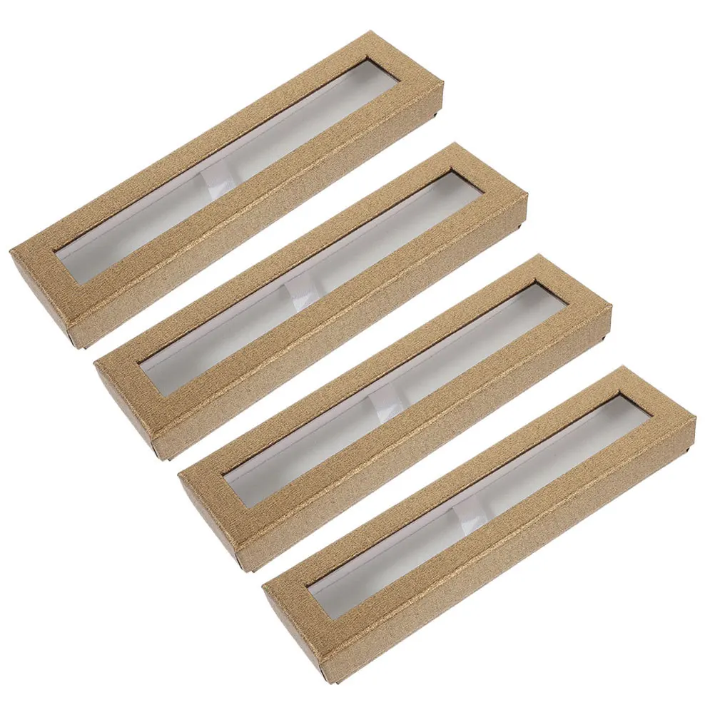 

4Pcs Simple Paper Pen Case Empty Gift Box with Clear Window for Writing Tools Compact Organizer Case Pen Boxes Gift Empty