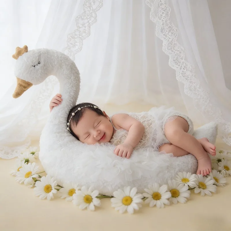 Newborn Photography Prop Swan Lace Outfit Set for Baby Photo Shoot 100 Days Studio Session