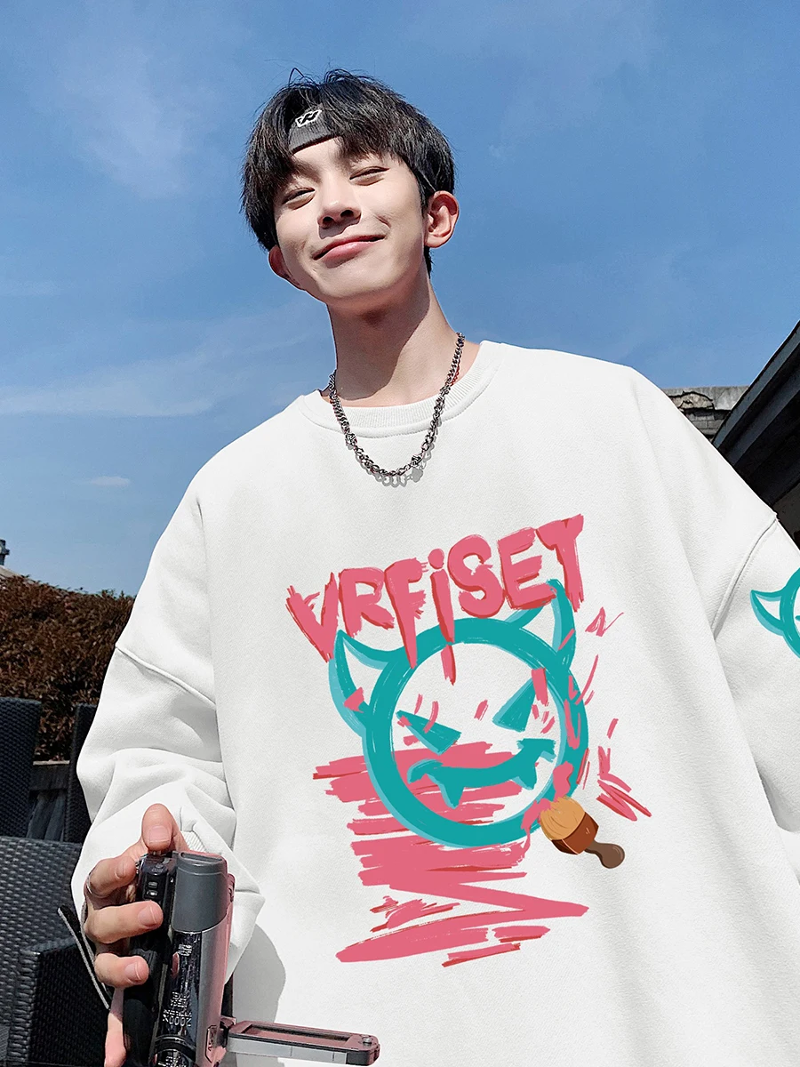 Cleanfit ピンク リトル デビル パーカー メンズ ロング Sve ベースレイヤー T-irt トレンディ ブランド ティーンエイジ アウター カジュアル ルーズ フィット プリント