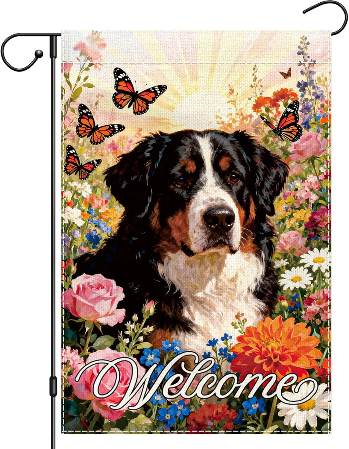 Spring Dog Garden Flag 12x18 Double Sided, Welcome Colorful Flowers Yard Flags for Holiday Outside, Pet Festival Small Flags ZZM