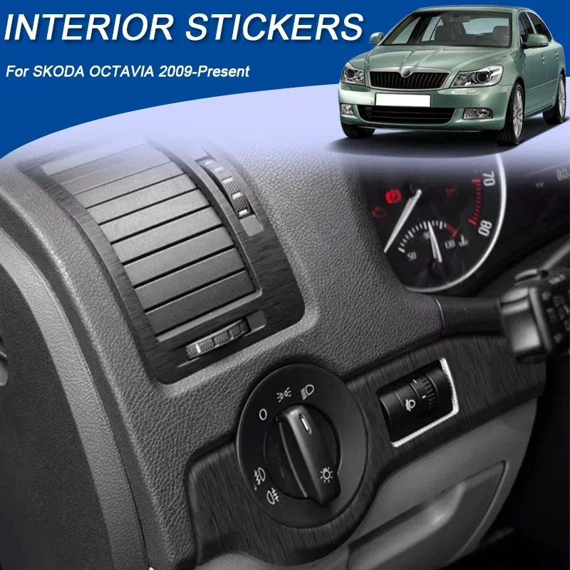 Car Carbon Fiber Gear Shift Panel Window Control Door Pull Handle Dashboard Trim Auto Sticker For SKODA OCTAVIA 2009-Present