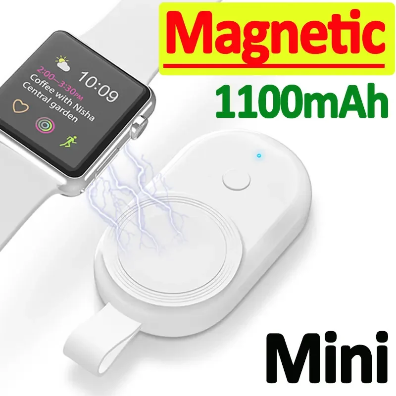 

Portable Wireless Charger for Apple Watch iWatch 10/9/8/7/6/5/4/3/2/SE 1100mAh Magnetic Keychain Power Bank Watch Charger Travel