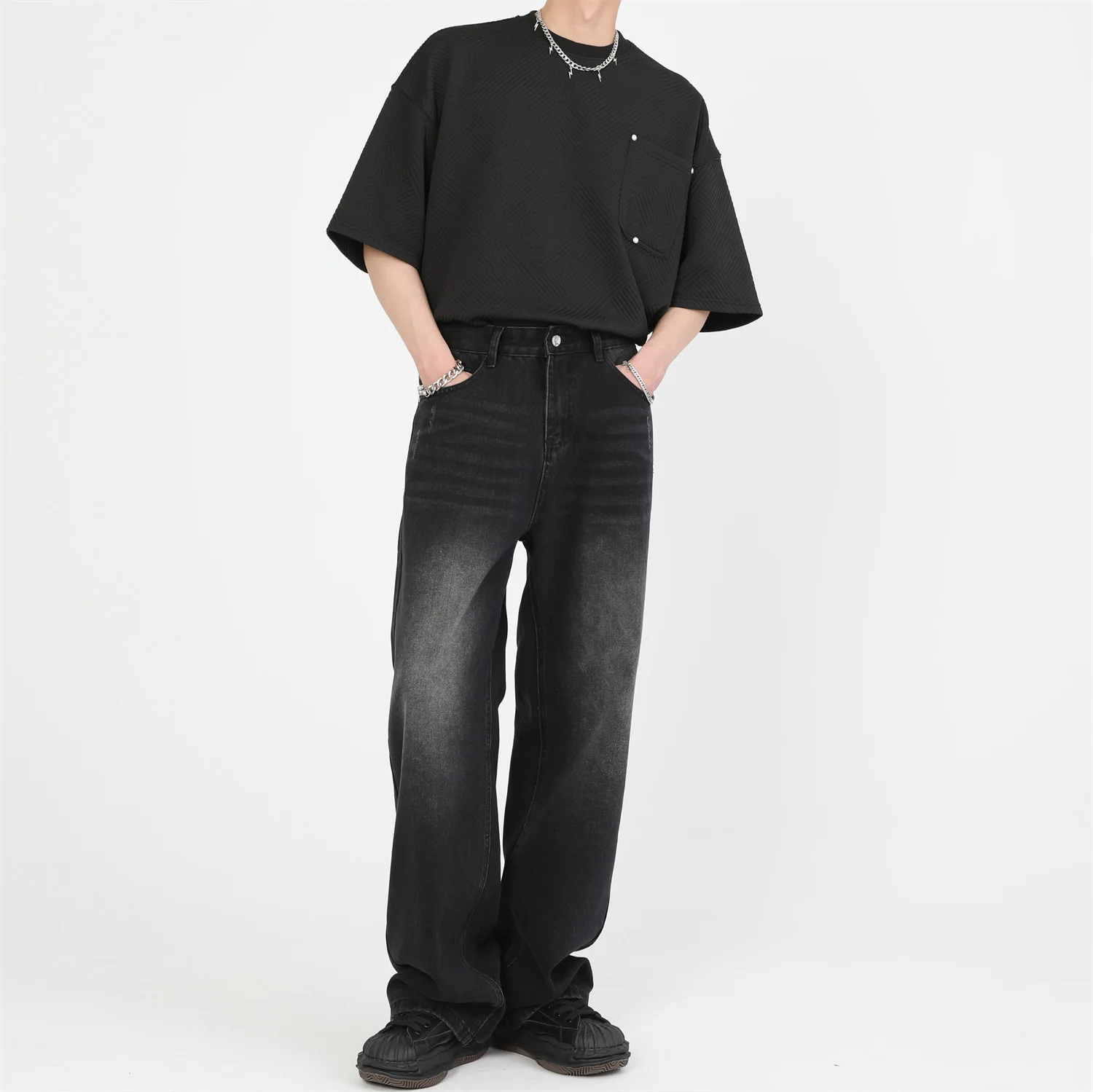 Vintage Loose Fitting Jeans for Men Washed Wide Leg Denim Pants Y2k Oversized Loose Casual Versatile Baggy Straight Leg Trousers