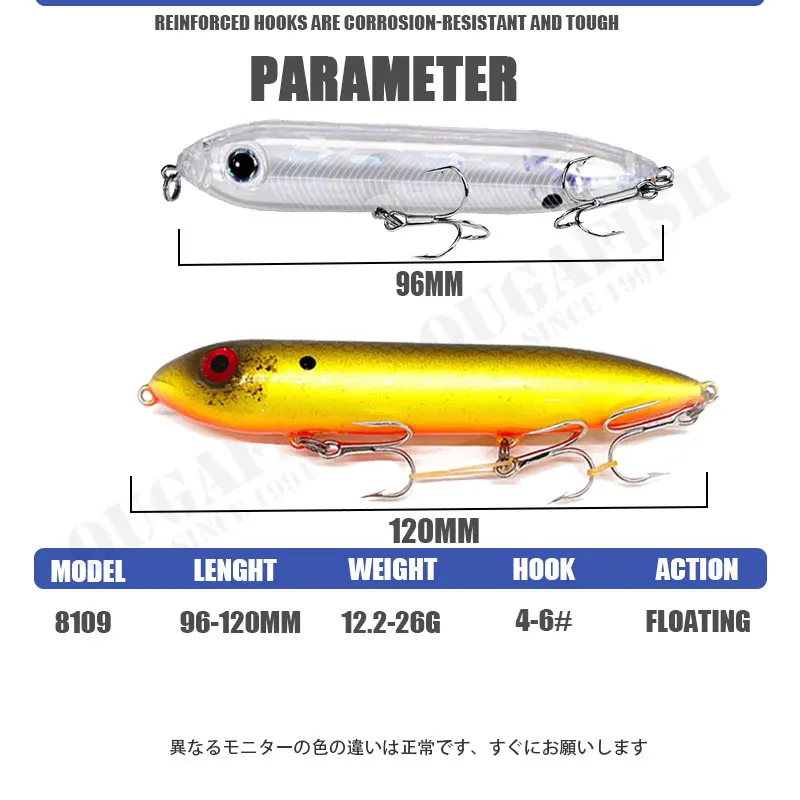 Artificial Isca Pencil Bait Flotante 96-120mm – señuelo duro para blackfish - imagen 3