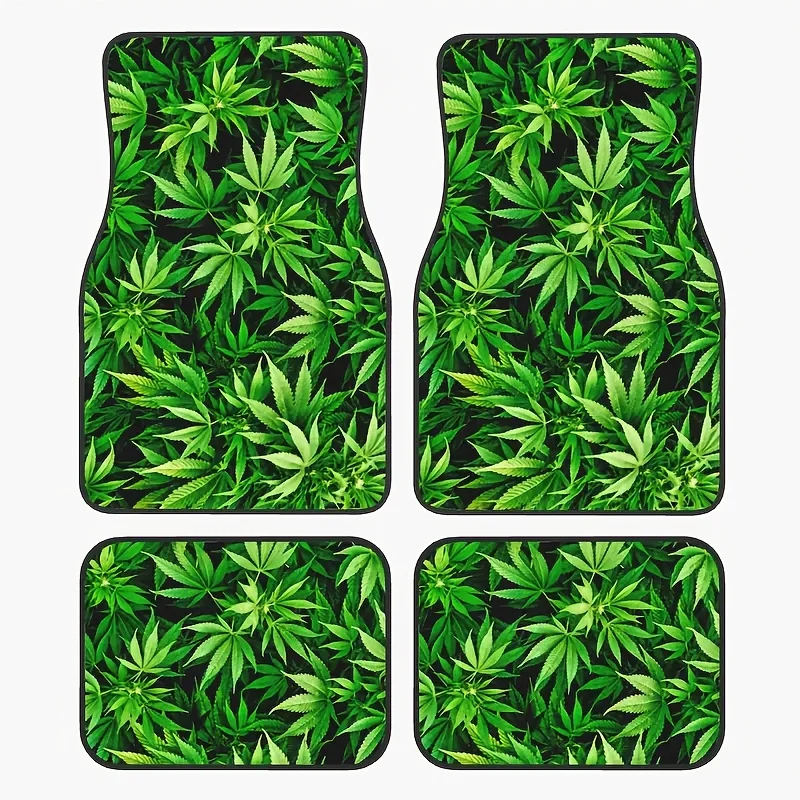 4pcs Stylish And Attractive Green Leaf Car Floor Mats | Suitable For Sedans, SUVs, And Trucks, Ideal For All-Weather Use, Stylis
