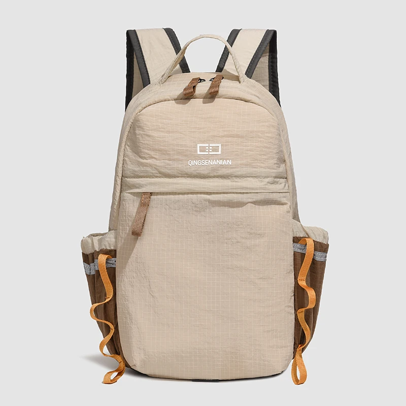 Lightweight Nylon Backpack Women Casual Large Capacity Travel Daypack Fashion Contrast Color Student Rucksack For Outdoor Hiking