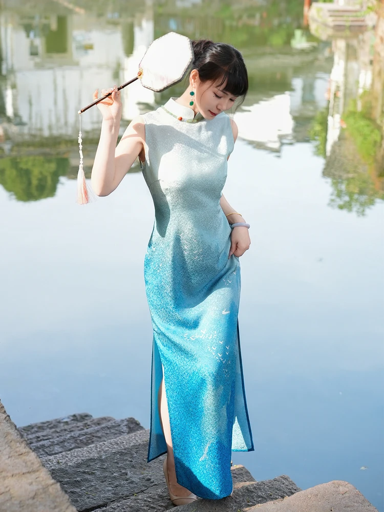 

BiKong WanLi 25, новый adient, древний метод, воротник-стойка, воротник-запись, длинное Ципао Dr, высокая талия