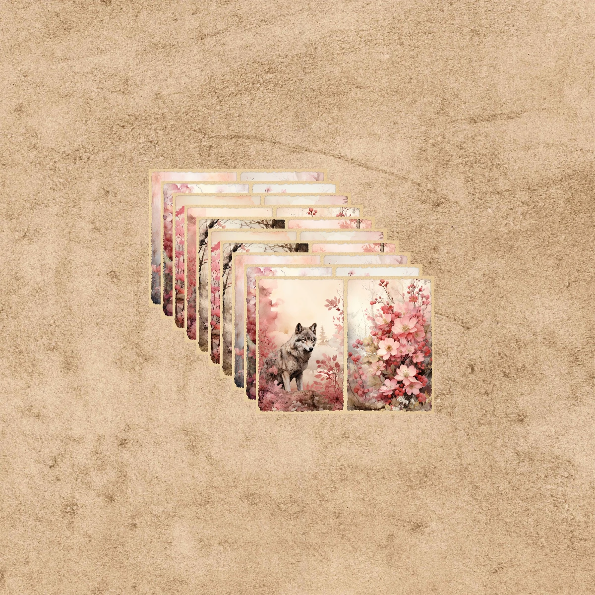 10 Sheets A5 Size Animal Forest Pink Background Vintage Grunge Journal Planning Scrapbooking