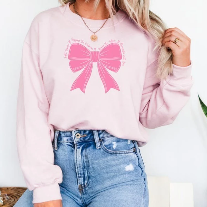 

Подарки с поддержкой рака молочной железы, розовый бант, истребитель груди, прочный женский свитшот, осенний повседневный пуловер с длинными рукавами для разминки