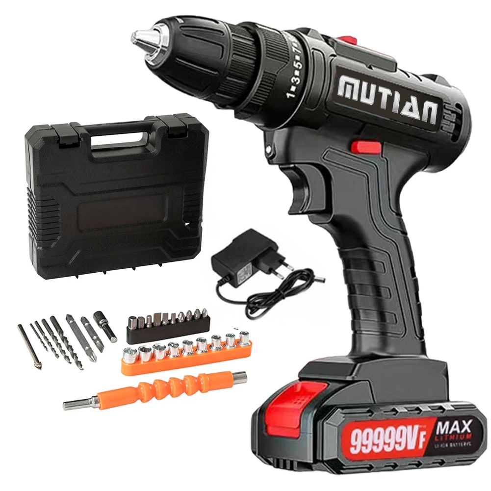 

28 in 1 Cordless Drill Set Electric Power Drill 3/8-Inch Keyless Chuck 2 Variable Speeds with Batteries and Charger Power Tool