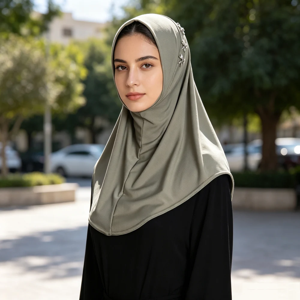 

Elegant Rhinestone Instant Scarf Shawl Wrap Amira Headscarf Women Turban Arab Fashion Soft Head Cover Prayer Headwear Hijab Arab