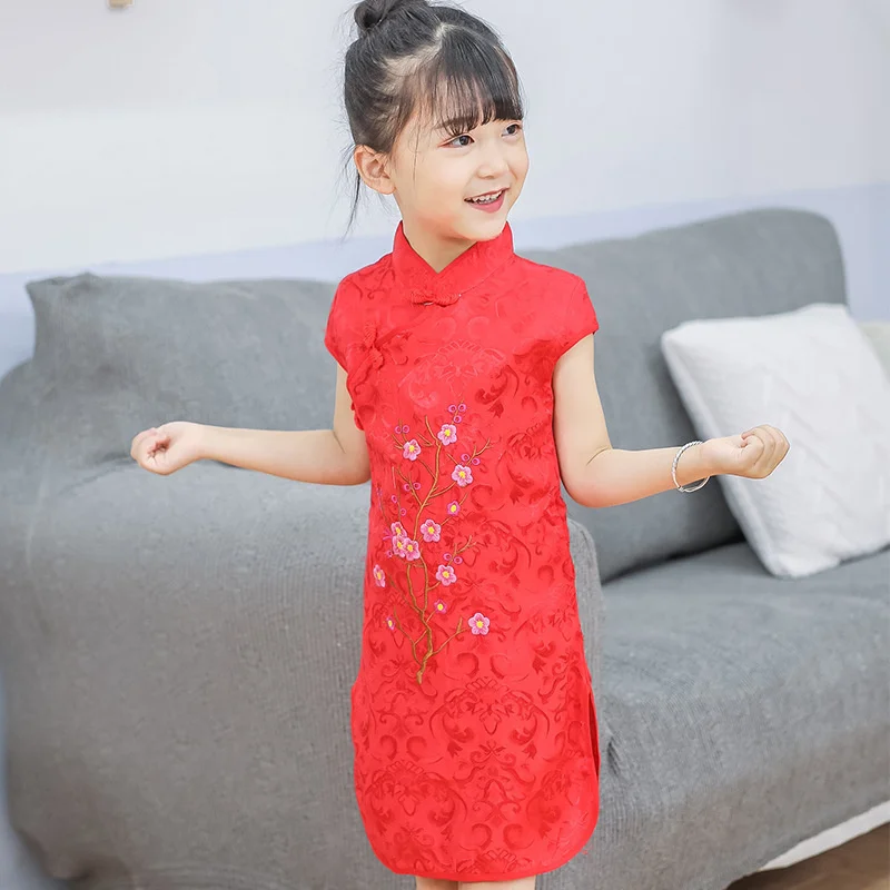 Children's Cheongsam, Baby's Clothes, Girl's Han Clothes, Chinese Style Children's Clothes, Embroidered Plum Blossom, Slim