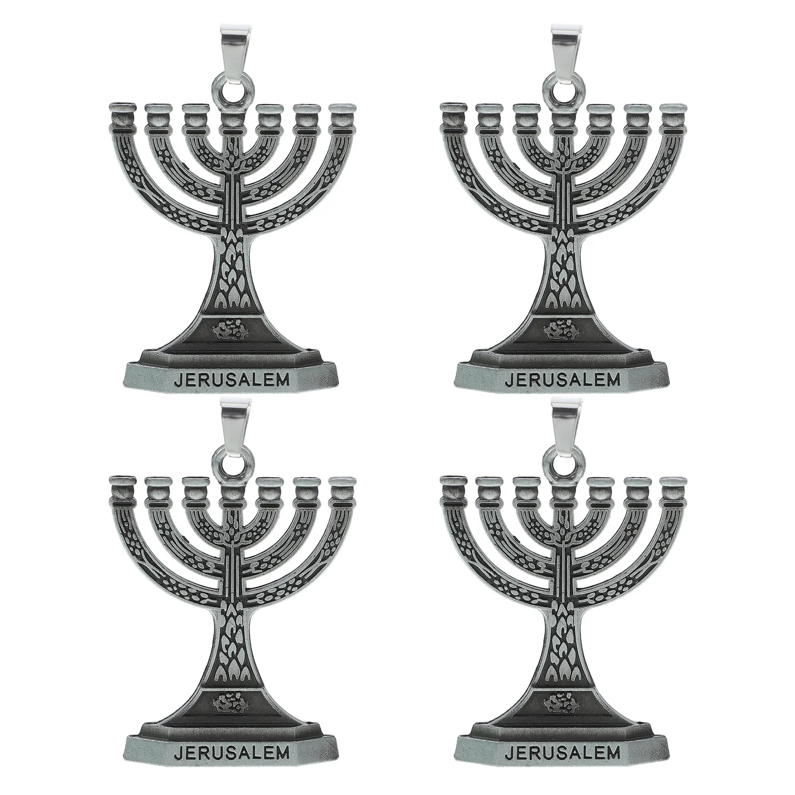 

4Pcs Stainless Steel Menorah Charm Retro Jewish Pendant for DIY Necklace Keychain Bracelet Craft Hanukkah Holiday Jewelry