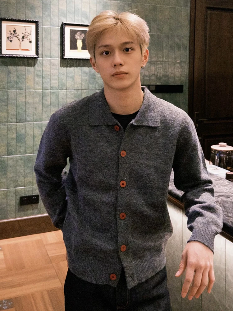 

Мужской вязаный кардиган контрастного цвета с красной пуговицей и глубокими глазами, осень-зима, американский ретро-свитер Lazy Sle Jaet