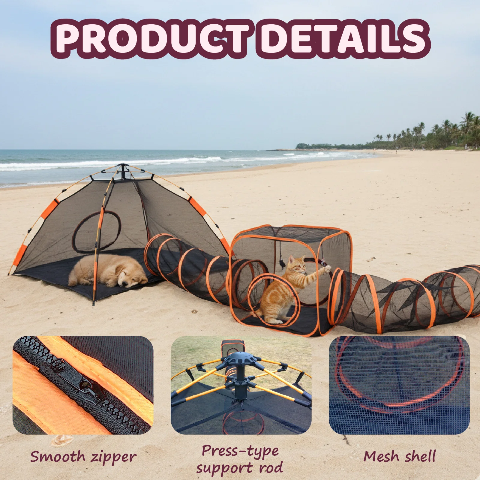 

Portable Cat Tunnel-Style Mesh Playhouse with Carry Bag for Indoor Outdoor And Balcony Use