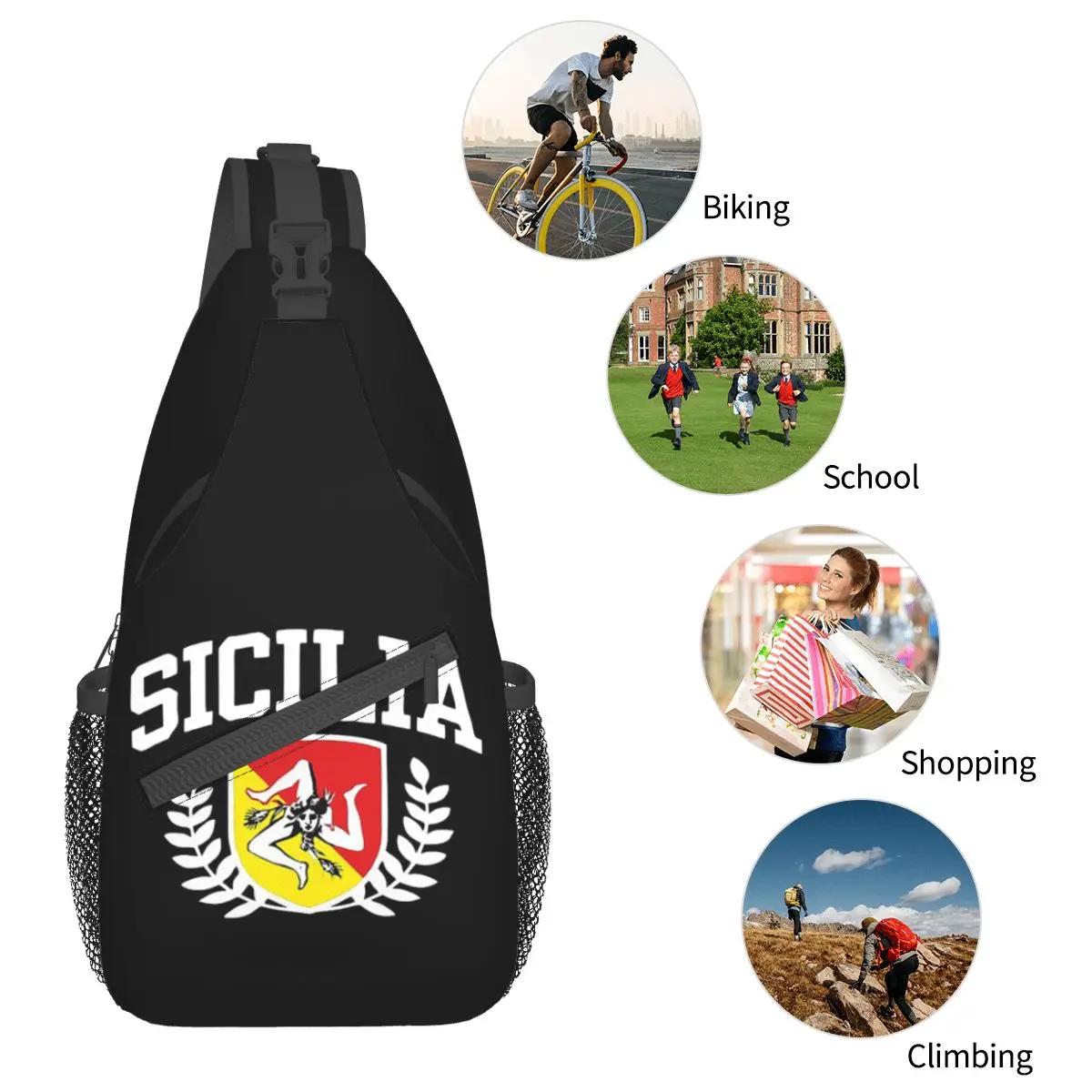 Sicília Itália Sicilia Pequenos Sacos Sling Peito Crossbody Ombro Mochila de Viagem Caminhadas Mochilas Escolares Fresco Sacos