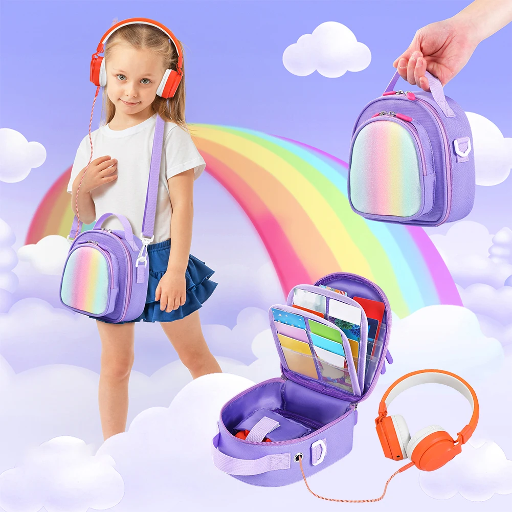 حقيبة حمل صلبة لـ Yoto Mini (إصدار 2024) حقيبة تخزين للسفر حامل بطاقة يحمل ما يصل إلى 30 بطاقة حقيبة مكبر صوت حافظة واقية