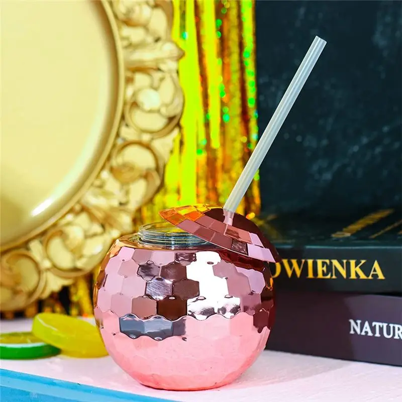 AEE4-4PCS Disco Ball Cups Unique Cocktail Glasses Bar Tools Party Glasses Flashlight Straw Wine Goblets Drink Cups