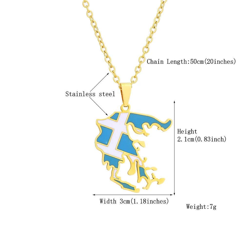 New Greece Map Flag Pendant Necklace For Women Men Gold Silver Color Stainless Steel Fashion Greek Jewelry Patriotic Gifts