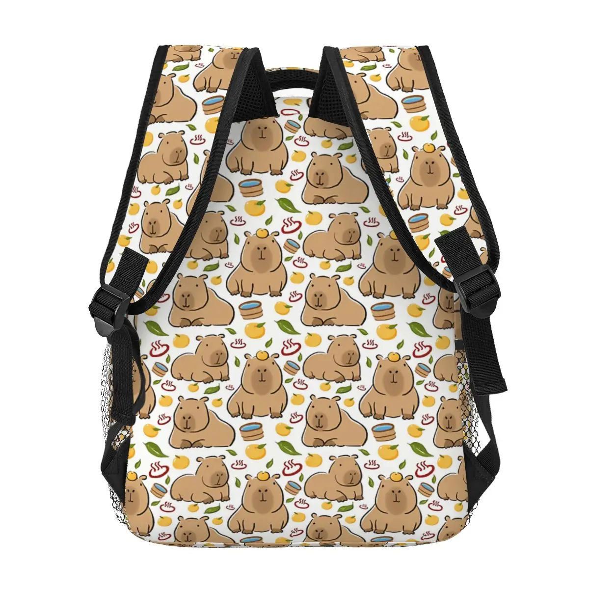 Capybara-Sac à dos en polyester pour enfants, sac d'école tendance, sac de voyage imprimé, cartable pour ordinateur portable noir, cadeau pour garçons et filles