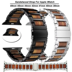 Wooden Sandalwood Strap For Apple Watch Series Ultra 2 10 9 8 7 6 SE For IWatch 46mm 49mm 42mm 44mm 41 45mm Stainless Steel Band