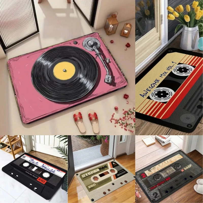 1 Cartoon Record Bedroom Carpet Kitchen Floor Mat Anti Slip Bathroom Living Room Carpet Entrance Door Mat Home Decor Tape Rugs