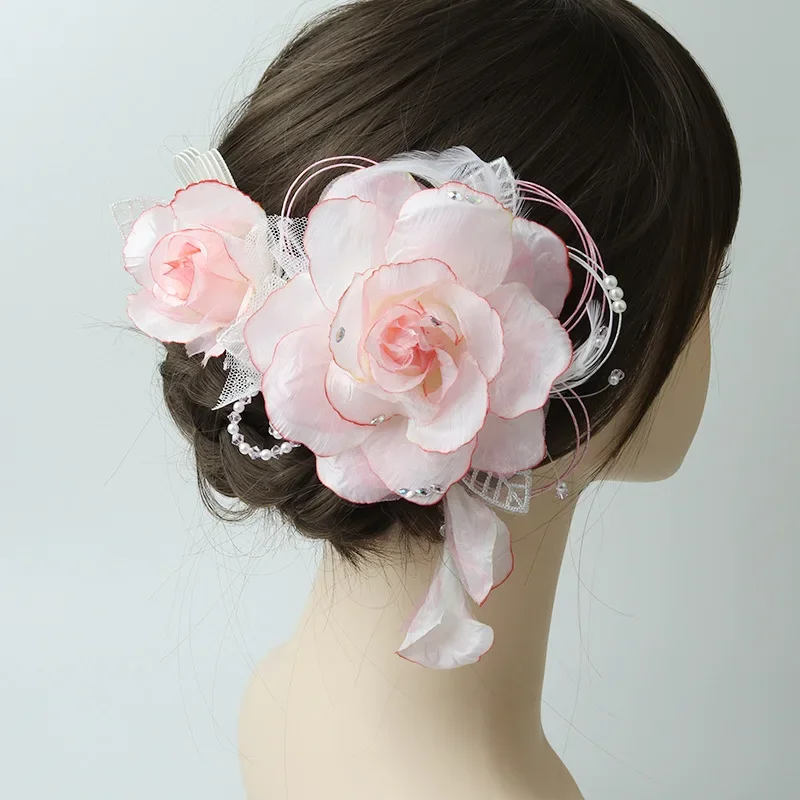 Japanese Kimono Handmade Fabric Flower Hair Accessories Clip Lolita Hairpin Headdress Barrette Party Summer Yukata Festvial Deco