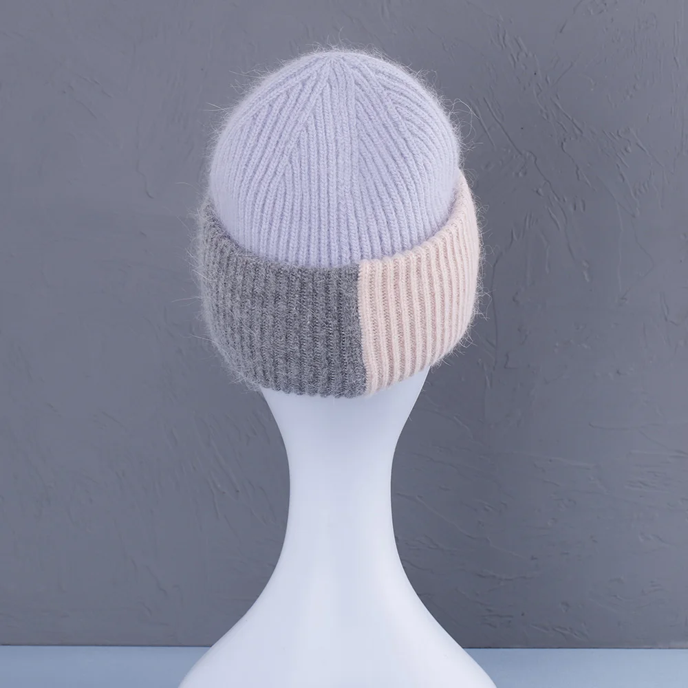 2023 Kaninchenfell-Wintermütze für Damen, Mützen, weich, warm, flauschig, rosa Farbe, Angora-Strickmütze, Skullies-Mützen zum kostenlosen Versand – Detail 8