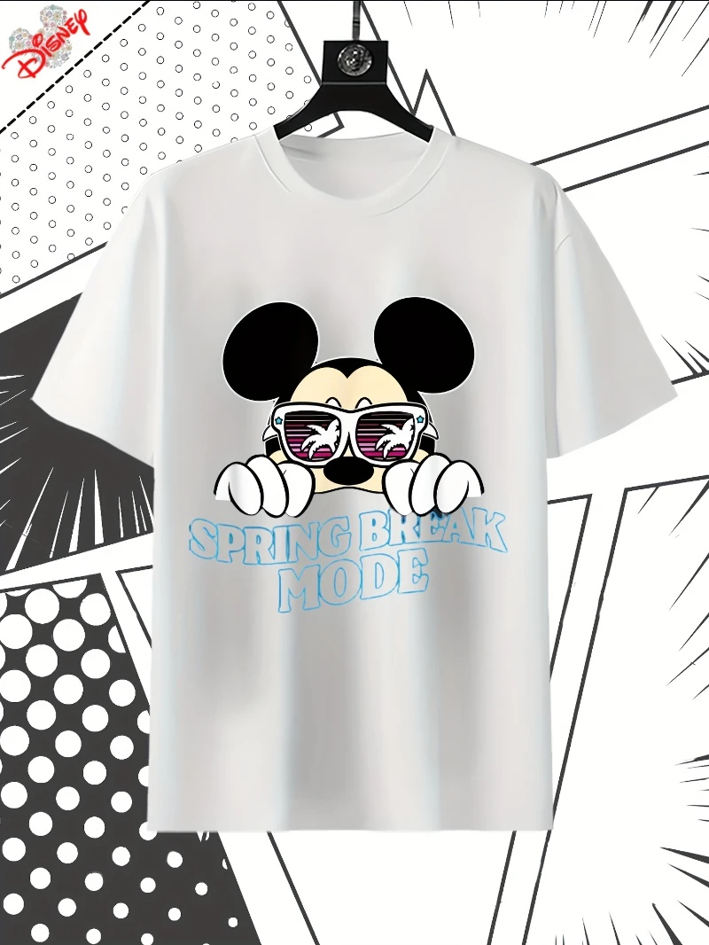 

Disney Mickey & Minnie Mouse Spring Break Mode T-Shirt Women Men Fashion Casual Summer Crew Neck Short Sleeve Sports Loose Top