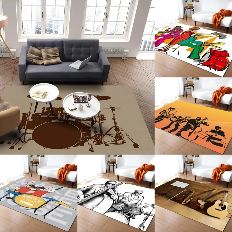 Jazz Drum Music Equipment Carpet Living Room Bedroom Floor Mats Sofa Table Hallway Washable Area Felt Rugs for Home Decoration