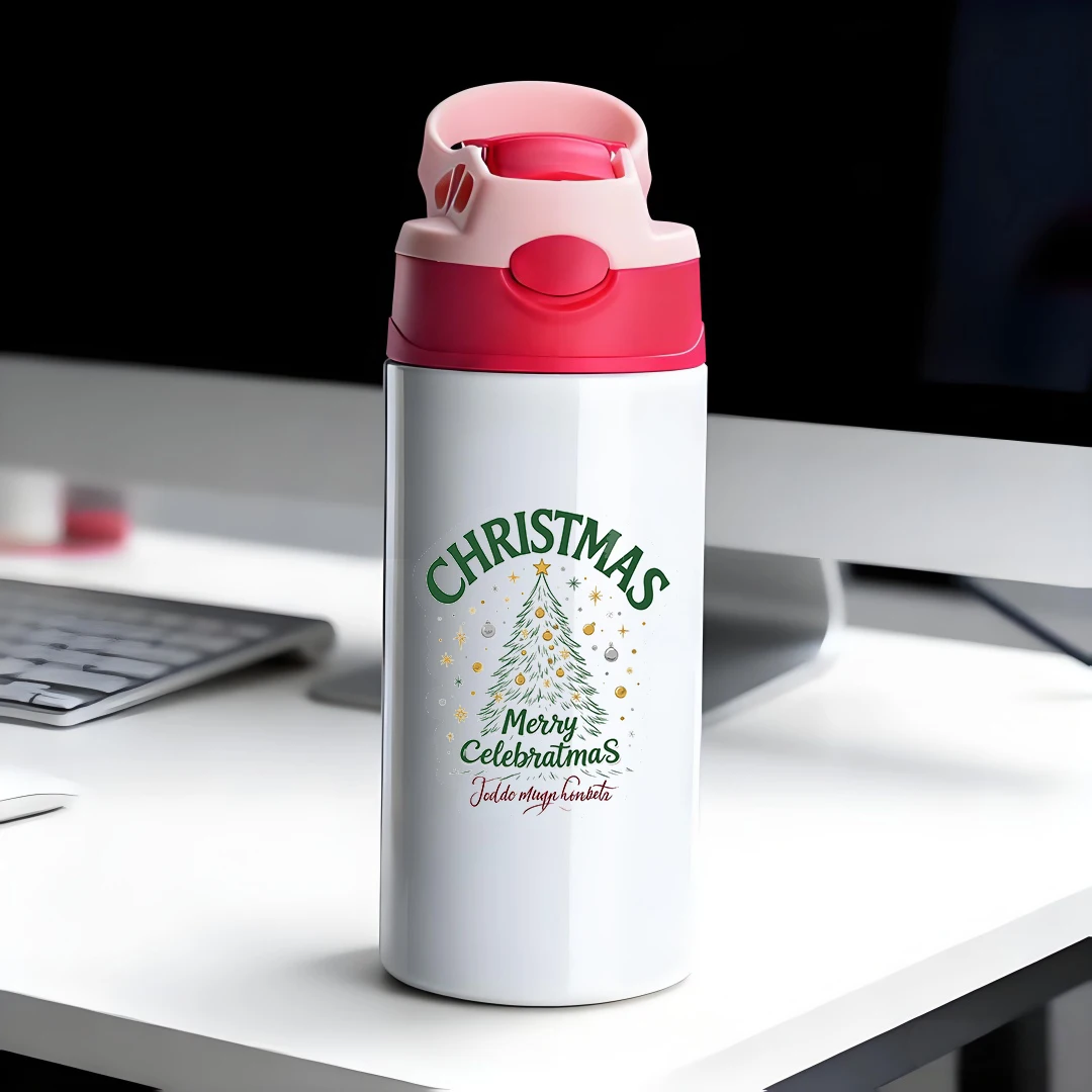 

304 stainless steel thermal cup handpainted Christmas stickers kids straw cup Christmas gift cute Christmas warm companionship