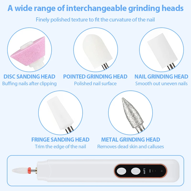 Nail Drill Handle Pen Nail File Machine Rechargeable Nail Drill Tools for Acrylic Gel Nails Polishing Pedicure Manicure Set