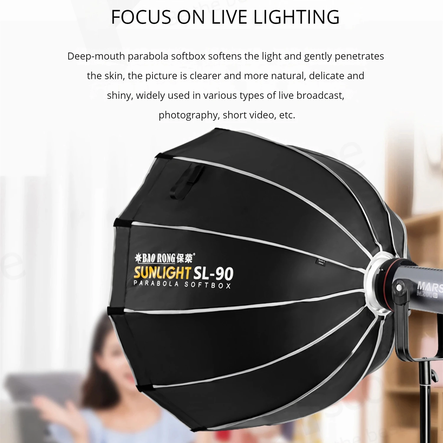 Portable 12 Rod Deep Parabola Softbox with Flipped Bowens Mount Plate Space-saving Lighting Diffuser Quick Install/Dismantle