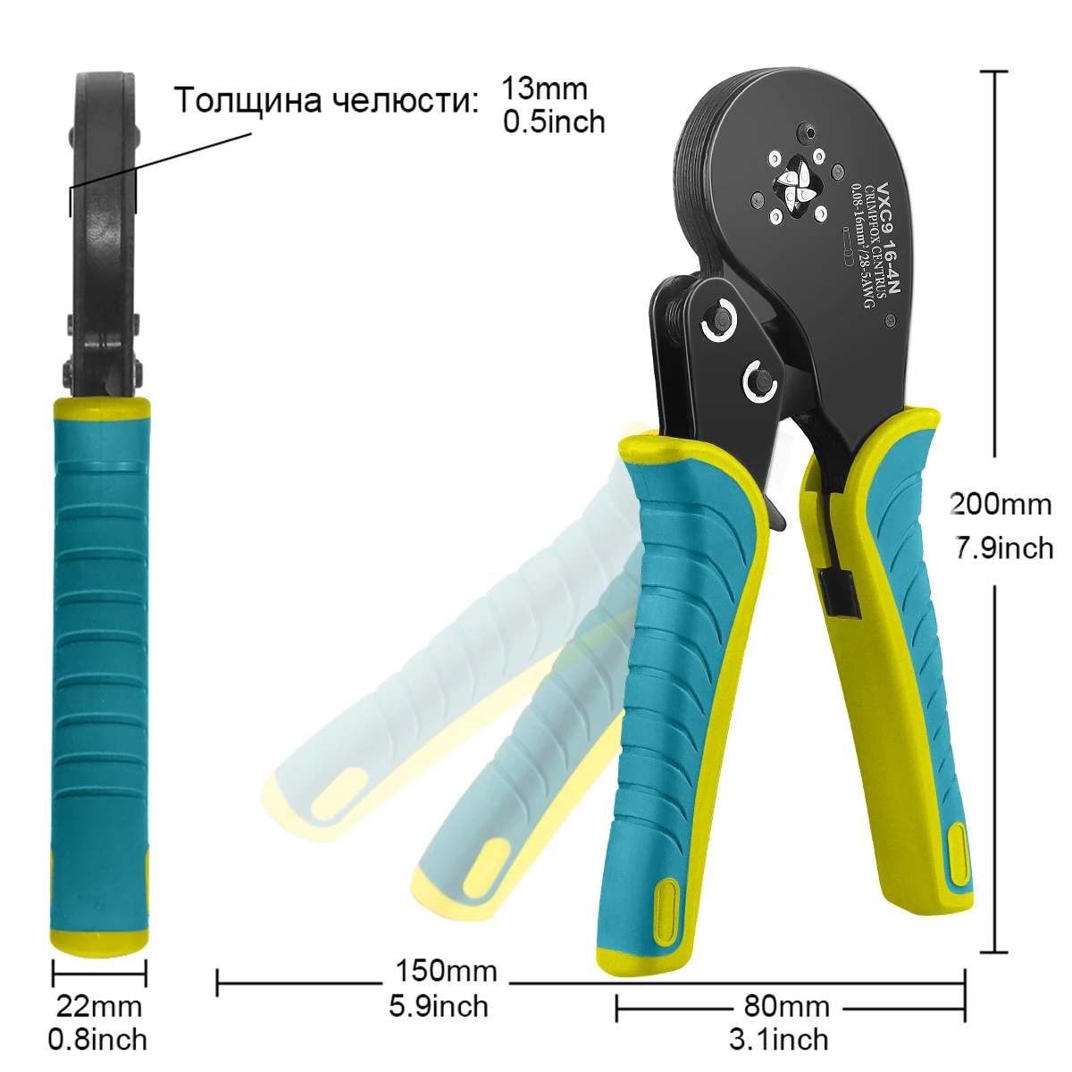 Ferrule Terminal Connectors Hexagon Crimping Pliers VXC9 16-4N 0.08-16mm2/28-5AWG Large Range Size Ratchet Electrical Tools