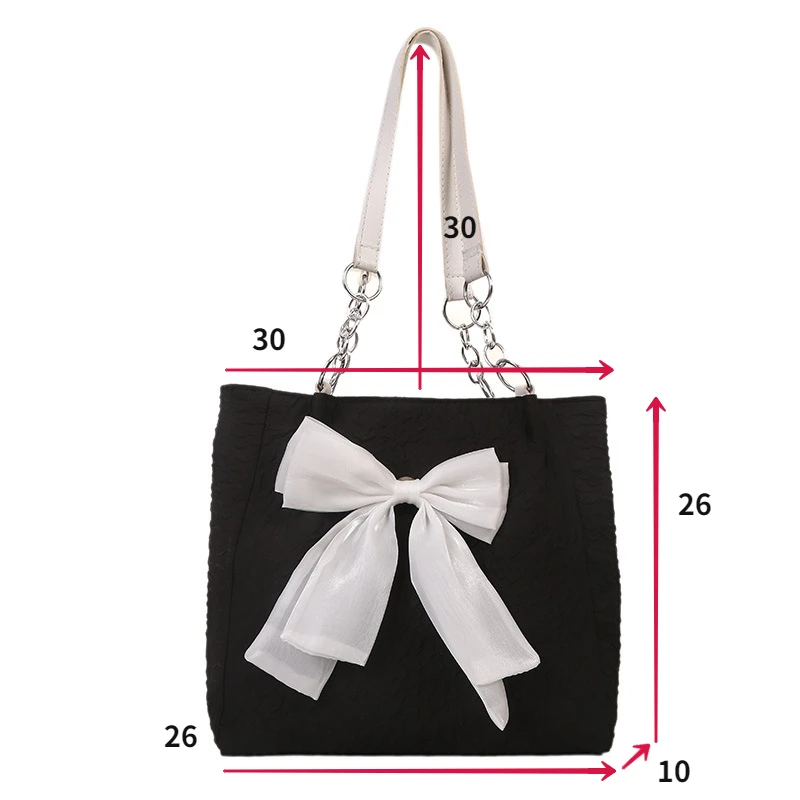 TRAVEASY Fashion Nylon Bow Tote Bags for Women Casual Solid Color Folds Female Shoulder Bags Large Capacity Bucket Shopping Bag