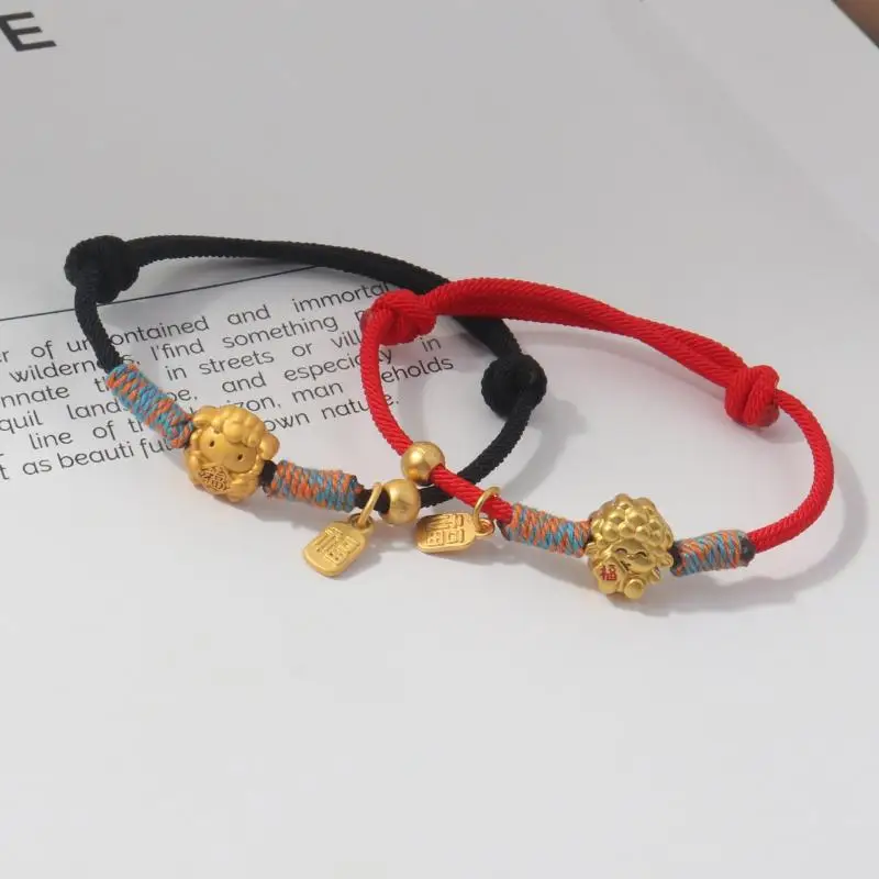 Verstellbares Zodiak-Ziegen-Armband, vergoldeter Charm, geflochtenes Seilarmband, chinesische Perlen, Damen, Neu – Detail 8