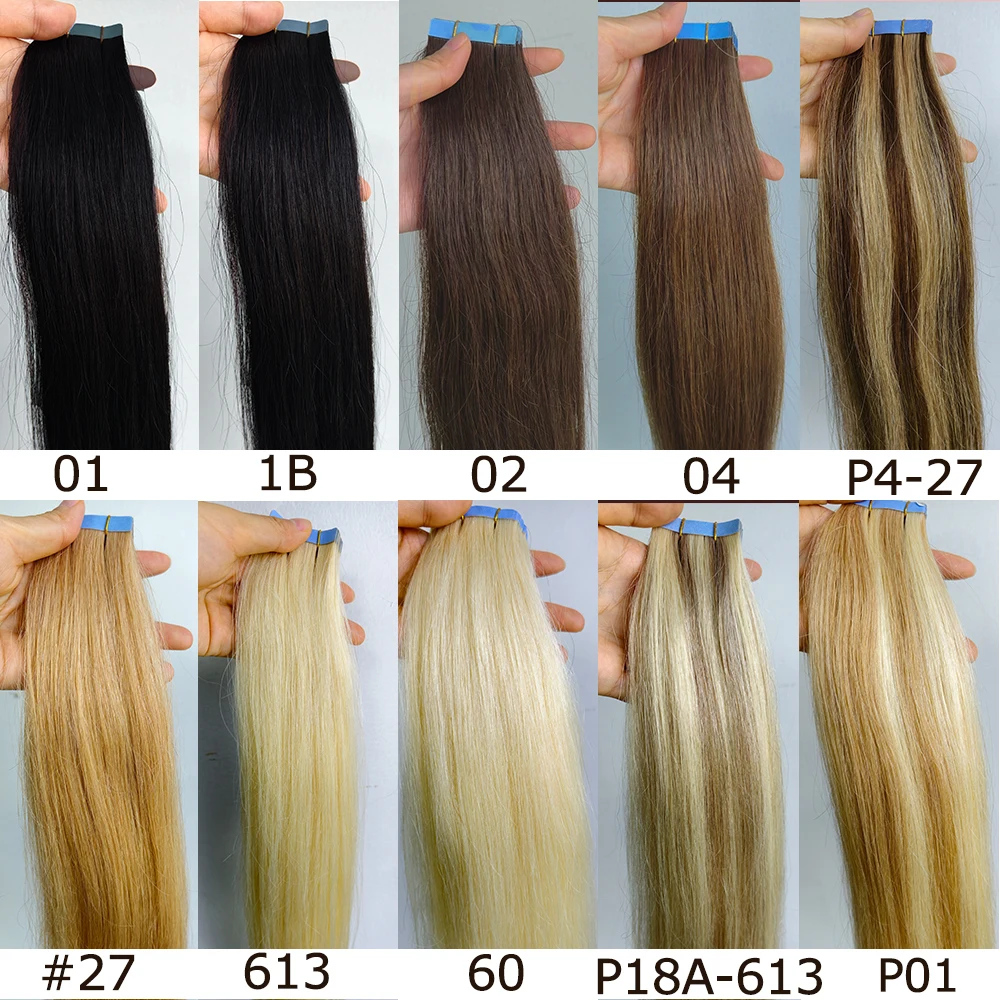 Tape in Human Hair Extensions Silky Straight Remy Skin Weft Tape Hair Extension 12-20 inch 20pcs/pack 1B Natural Black 30g for Add Volume
