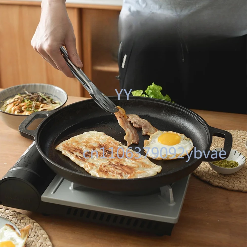 

Cast Iron Skillet Pan with Dual Handles Non-Stick Pancake Pizza Pan Steak Cooking Pot for Kitchen Outdoor BBQ
