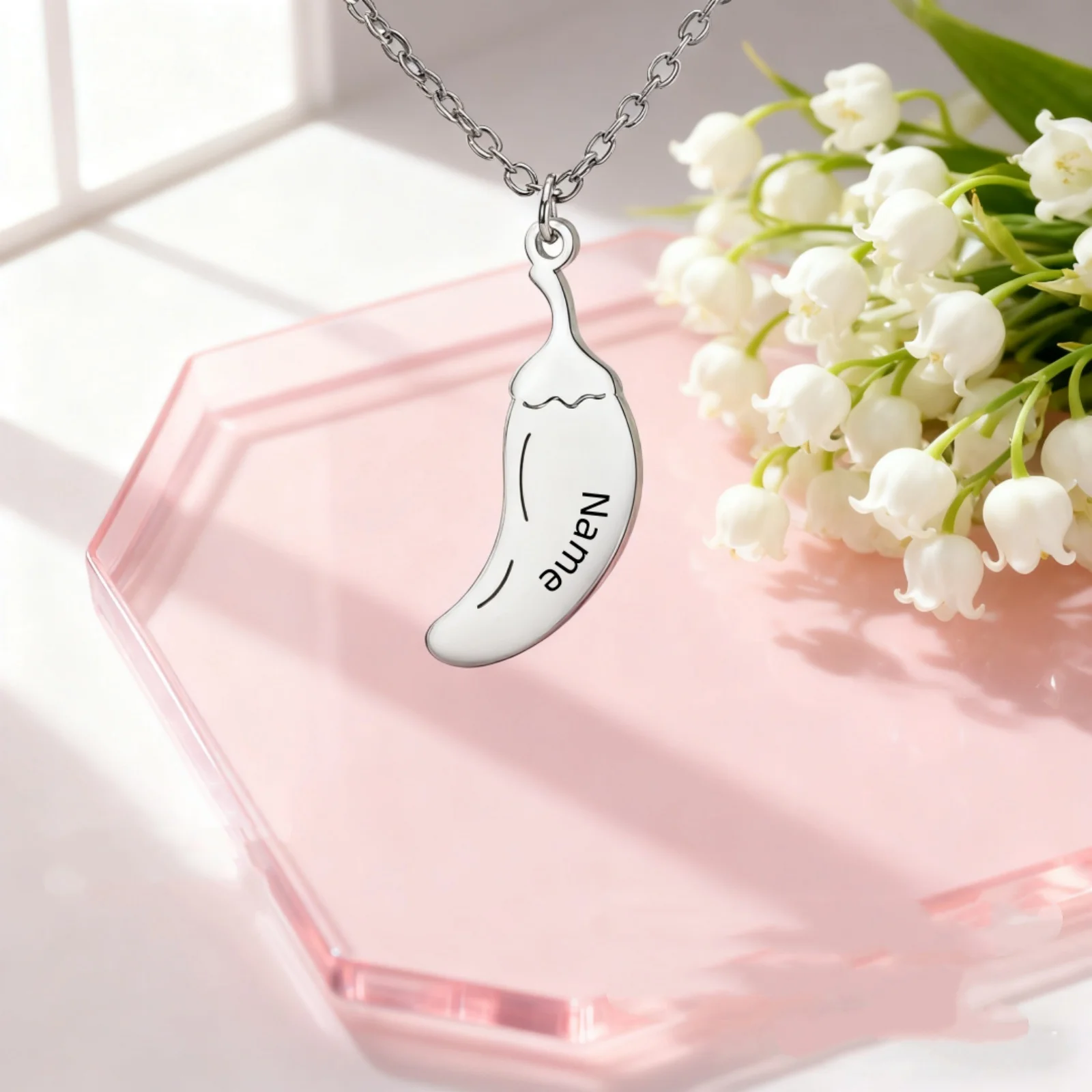 Customized Name Text Creative Pepper Shaped Necklace Stainless Steel Unique Simple Design Women's Neck Chain Festival Jewelry
