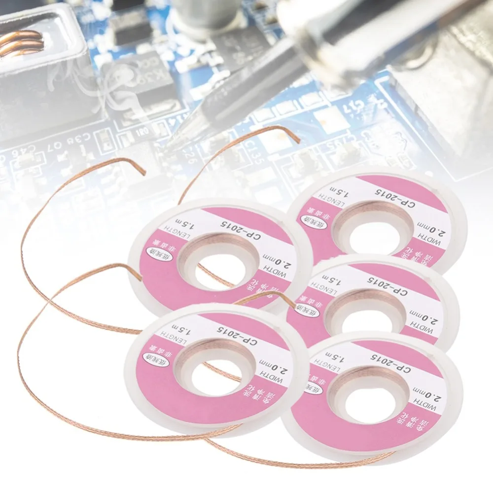 5pcs 2mm Width Desoldering Wick 1.5m Length No Clean Copper Soldering Accessory CP-2015 Desoldering Braid Tape Cleaning Solder