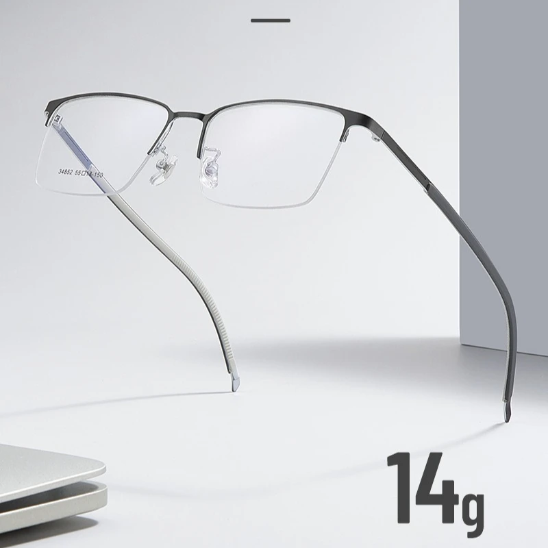 

Half Glasses Frame Man Prescription Lenses Design Square Eyewear Half Rim Semi-Rimless Multifocal Reading Glasses Size 145mm