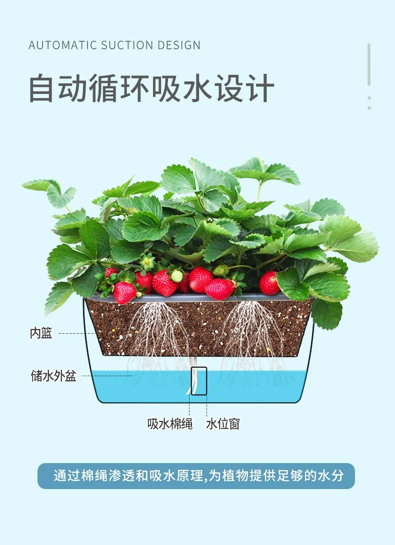 Balcony vegetable planting pot Family vegetable planting pot Special box Self-priming indoor strawberry potted plant Lazy plasti