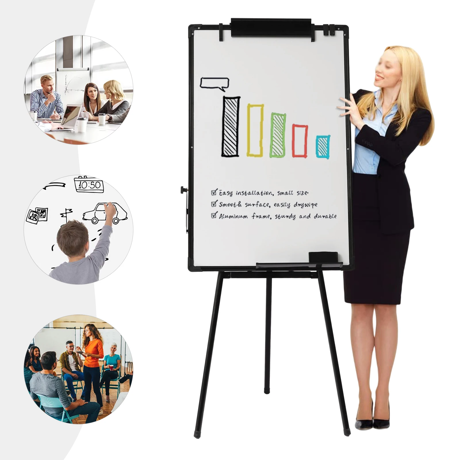 

Magnetic Portable Dry Erase, 38.2-62.2 in Height Adjustable, 36 x 24 in Easel Whiteboard, Stand Tripod White Board for Teaching