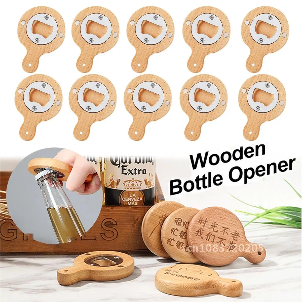 5/10Pcs Wooden Bottle Openers Magnet Refrigerator Pasted Can Opener Creative Customized Opener for DIY Kitchen Tools Wholesale