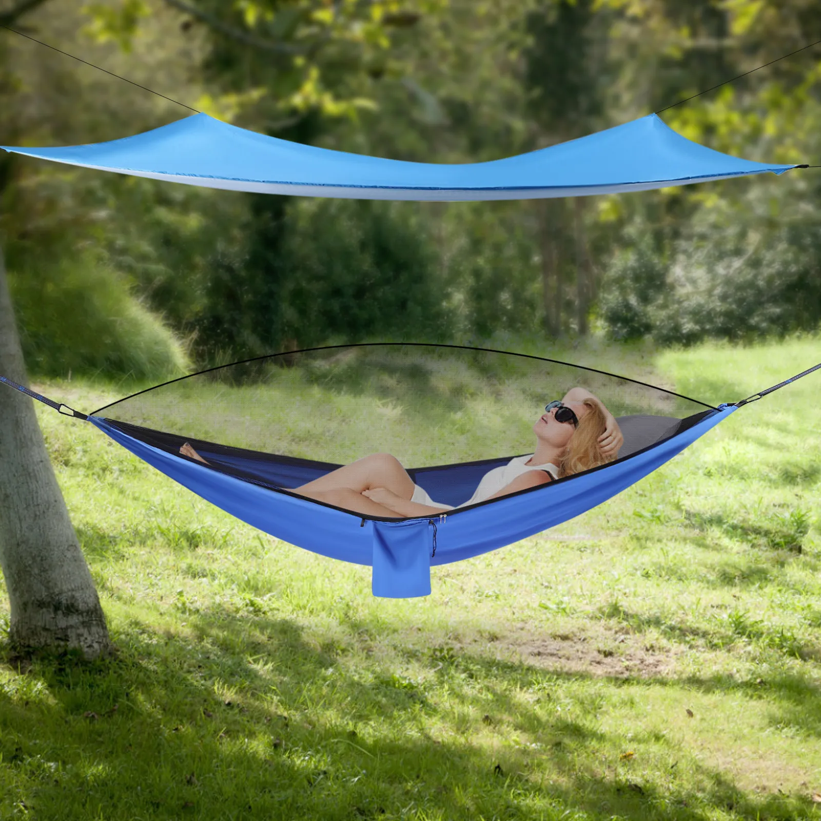 Hamaca de acampada, tienda de campaña con mosquitera, lona para moscas y lluvia, hamaca para mochilero y viajes