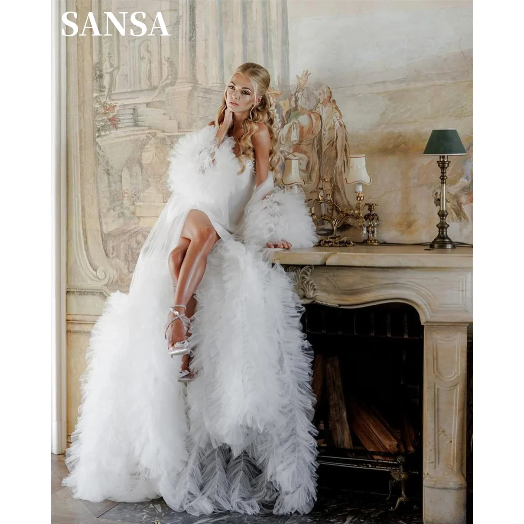 

Sansa White Prom Dress A-line Tulle Wedding Dresses Elegant Sleeveless Heart Shaped Neck Long Shawl Vestidos De Fiesta 2024