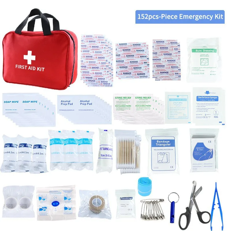 Botiquín de primeros auxilios de 152 piezas, bolsa médica portátil multiusos para suministros médicos de emergencia, para senderismo al aire libre, acampada y más
