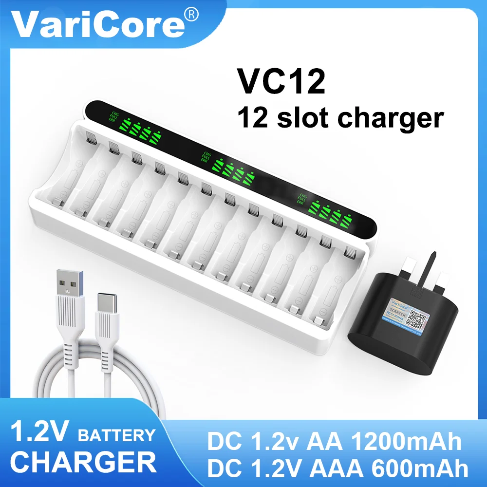 VariCore VC12 1.2V Caricabatteria ricaricabile a 12 slot per batterie Ni-MH AA AAA al nichel idrogeno Nuovo originale