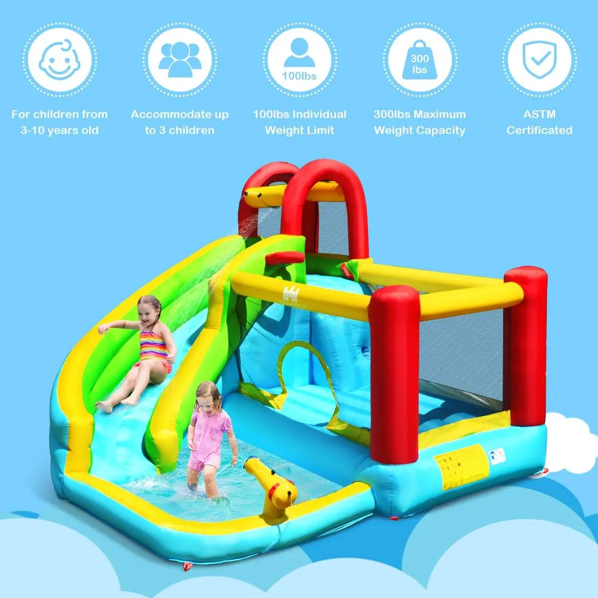 Nadmuchiwana zjeżdżalnia wodna i Bounce House z basenem, ścianą wspinaczkową, dmuchaną zjeżdżalnią wewnętrzną/zewnętrzną dla dzieci i dorosłych (735w B